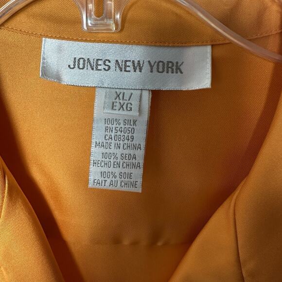 Jones New York 100% Silk Button Front Blouse XL Orange Sherbet Shirt NWT NOS Y2K - Picture 5 of 14
